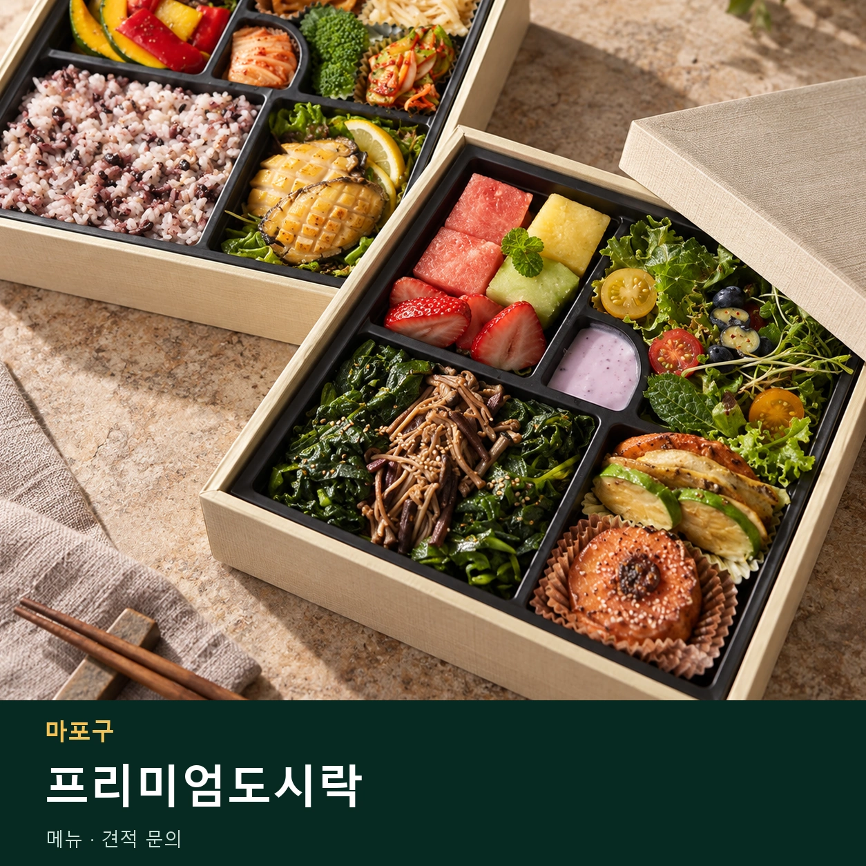 마포구 프리미엄도시락 메뉴와 주문 목적 안내 이미지