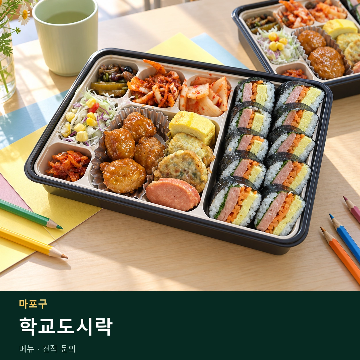 마포구 학교도시락 메뉴와 주문 목적 안내 이미지